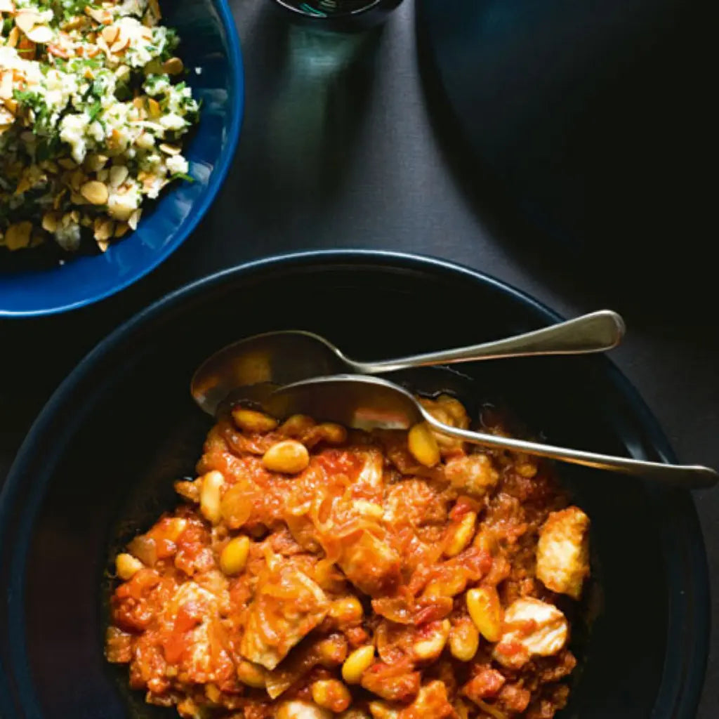 Moroccan-style-Monk-Fish-Almond-Tangine-with-Steamed-Couscous Happy Valley Honey