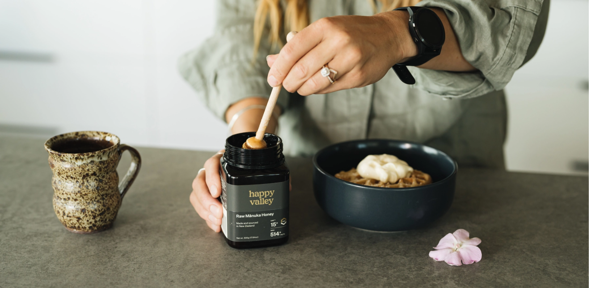Preparing breakfast with honey