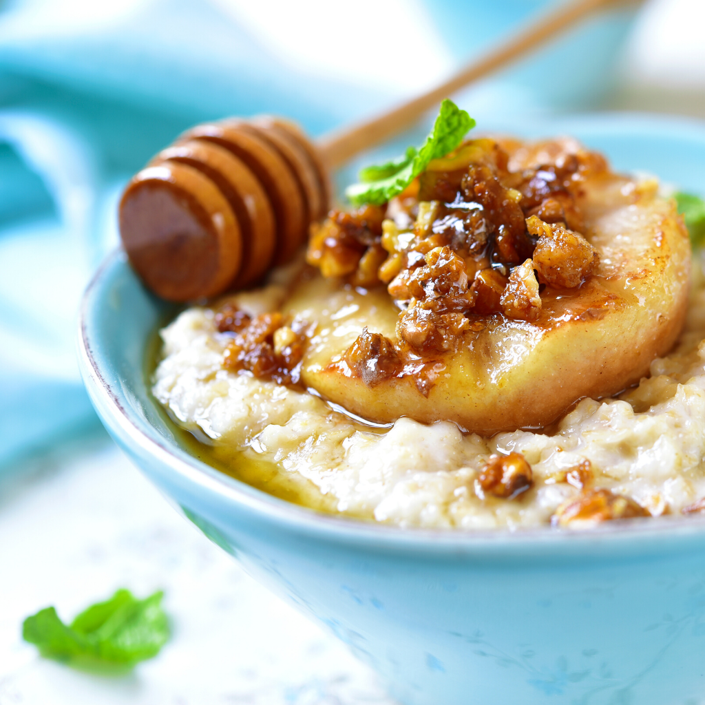 Pear Bircher Muesli with Honeyed Ricotta and Raspberries