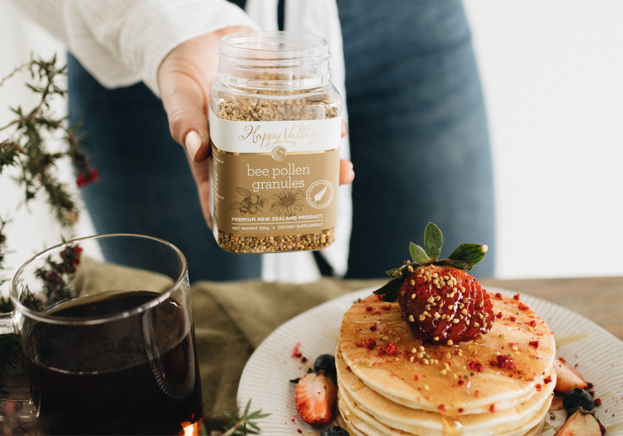 Bee Pollen sprinkled on Pancakes for natural health benefits