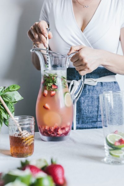 Honey-Sweetened Limeade with Strawberries and Basil