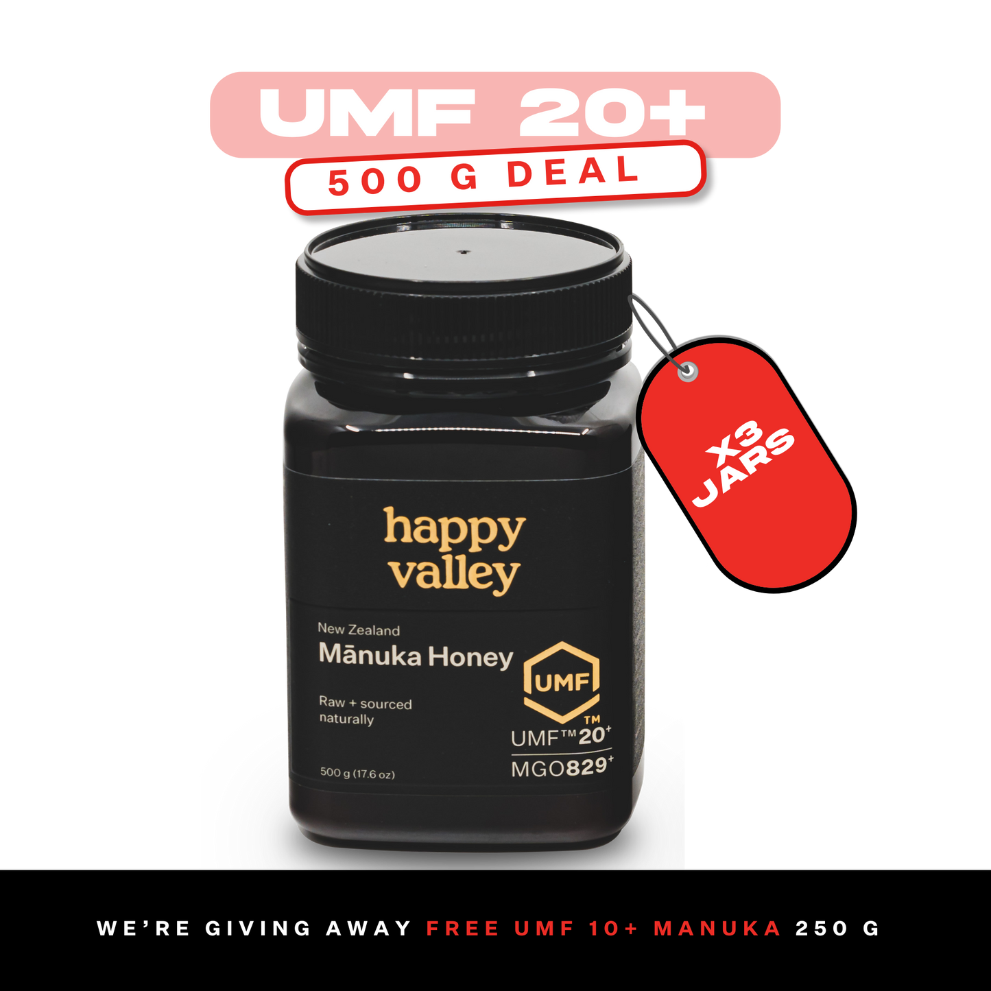 UMF 20+ Manuka Honey 3x500g + Free UMF 10+ 250g