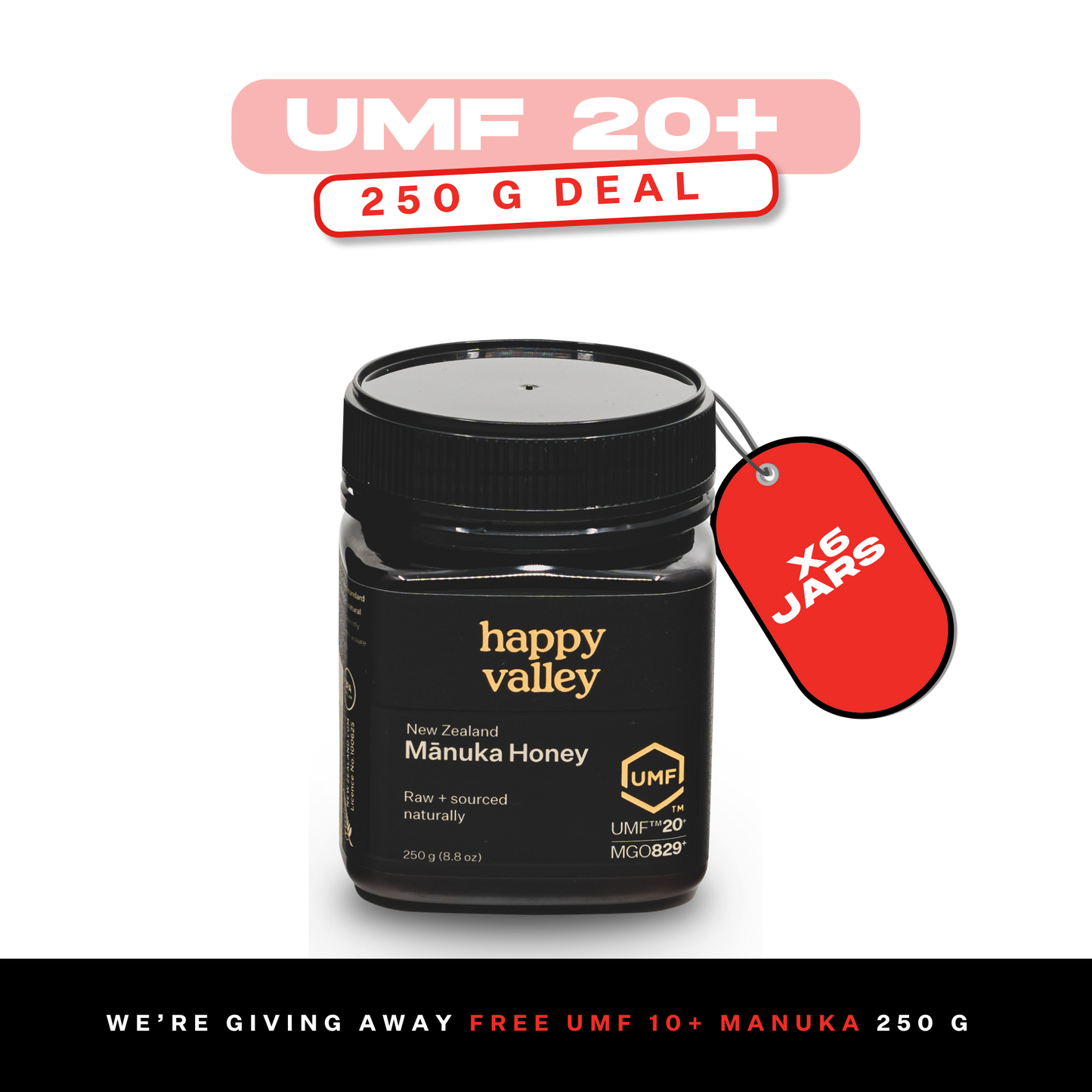 UMF 20+ Manuka Honey 6x250g + Free UMF 10+ 250g