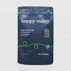 Happy Valley Honey Manuka Honey & Propolis Lozenges with Peppermint, 16 lozenges.