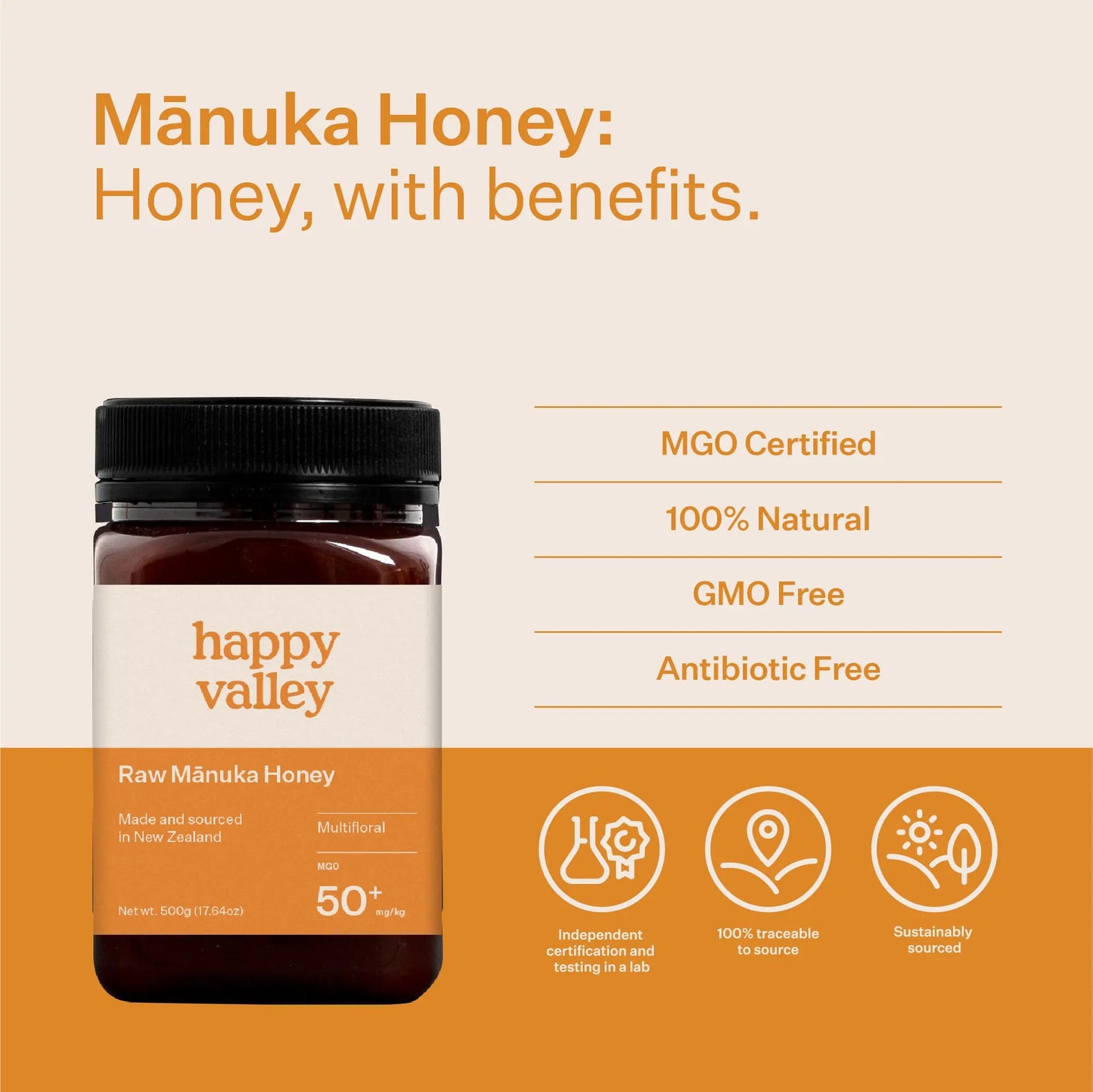 MGO 50+ Multifloral Manuka Honey Happy Valley Honey